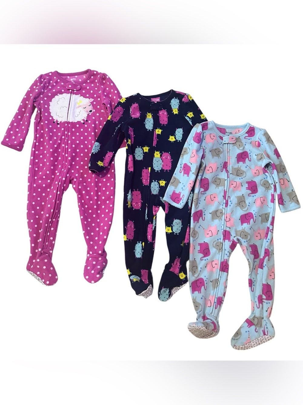 Carter's Pink, Navy & Light Blue Baby Footed One-Pieces - 3 Pack